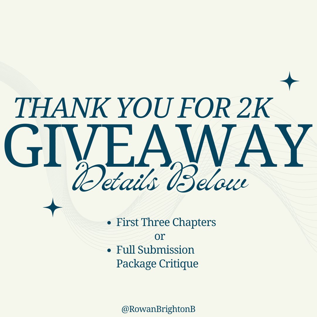 I know I literally just did a 1K giveaway, but I hit 2K (thank you!!) and I'm about to get busy with grad school, so I want to give back while I can! Retweet and drop your pitch for a chance to win a submission package or first three chapter critique! I'll choose 2 for 2K :)