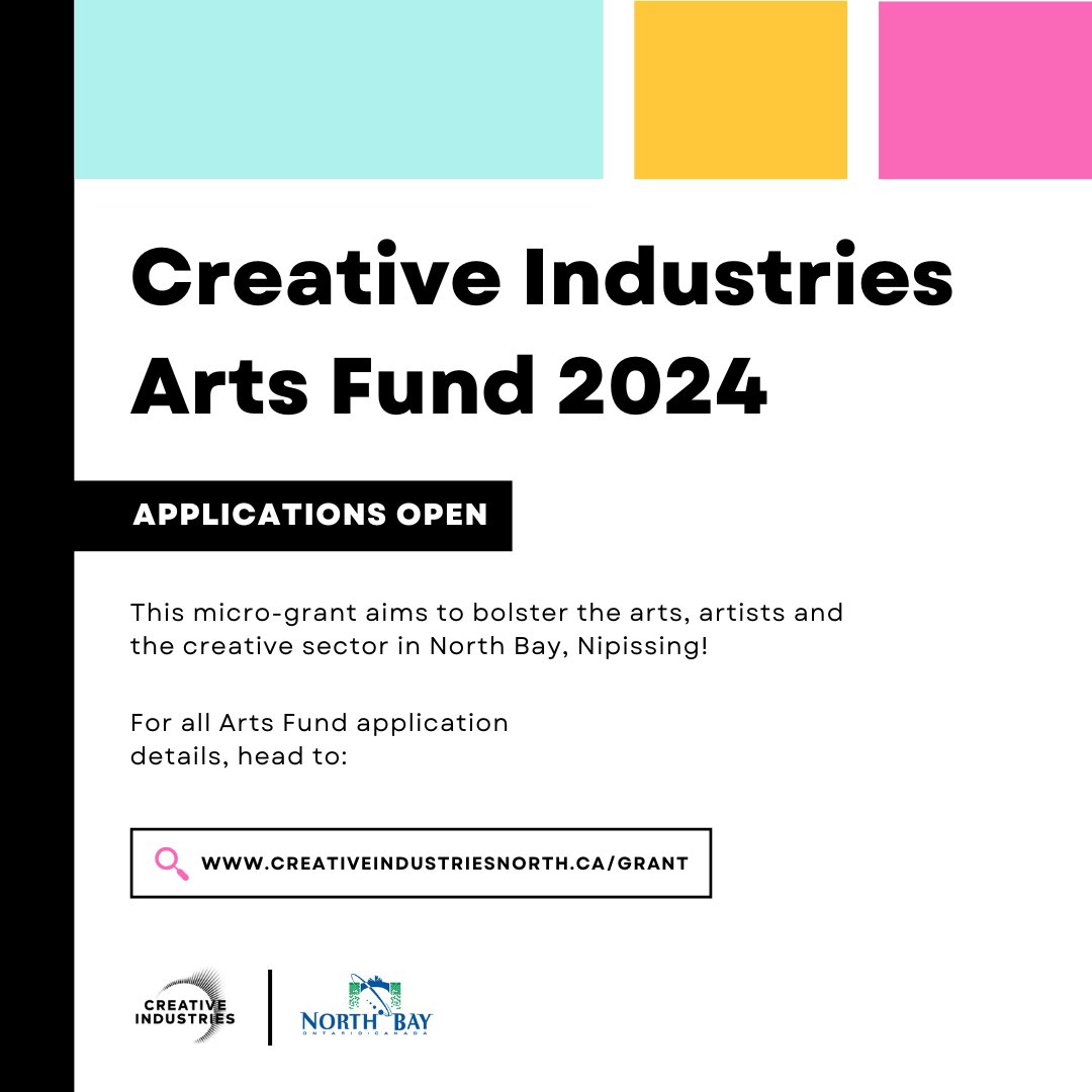 Applications are now open for our micro-grant program! Eligible organizations and collectives from North Bay and Nipissing First Nation can apply for up to $4000 towards projects and events happening locally. 

Go to creativeindustriesnorth.ca/grant for all the details!