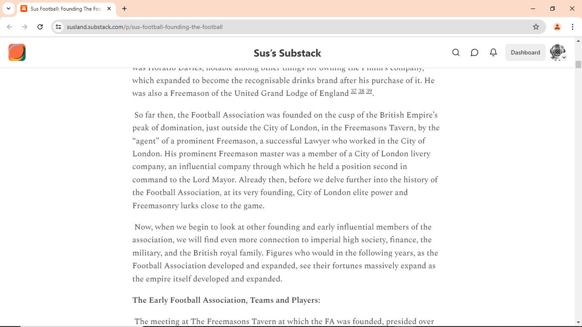 UltrawokeMK's tweet image. Has your Football team ever lost a game down to a bad call from a sus ref?Did you know,the FA was founded at the Freemason's Tavern by a bunch of aristocratic stock/ insurance brokers and colonial adminstrators? Deep Dive into my new substack to find out: susland.substack.com/p/sus-football…