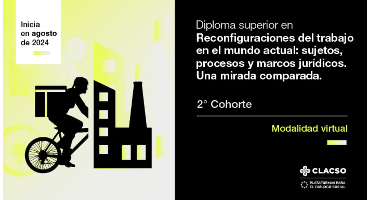 Si te interesa el mundo del trabajo y quieres formación crítica para la promoción y defensa de los dchos laborales no te pierdas el Diploma <a href="/_CLACSO/">CLACSO</a> con un magnífico elenco de profes encabezado por <a href="/DoctorBaylos/">Antonio Baylos</a>. Comenzamos el 26/8, inscripciones abiertas!
clacso.org/diploma-superi…