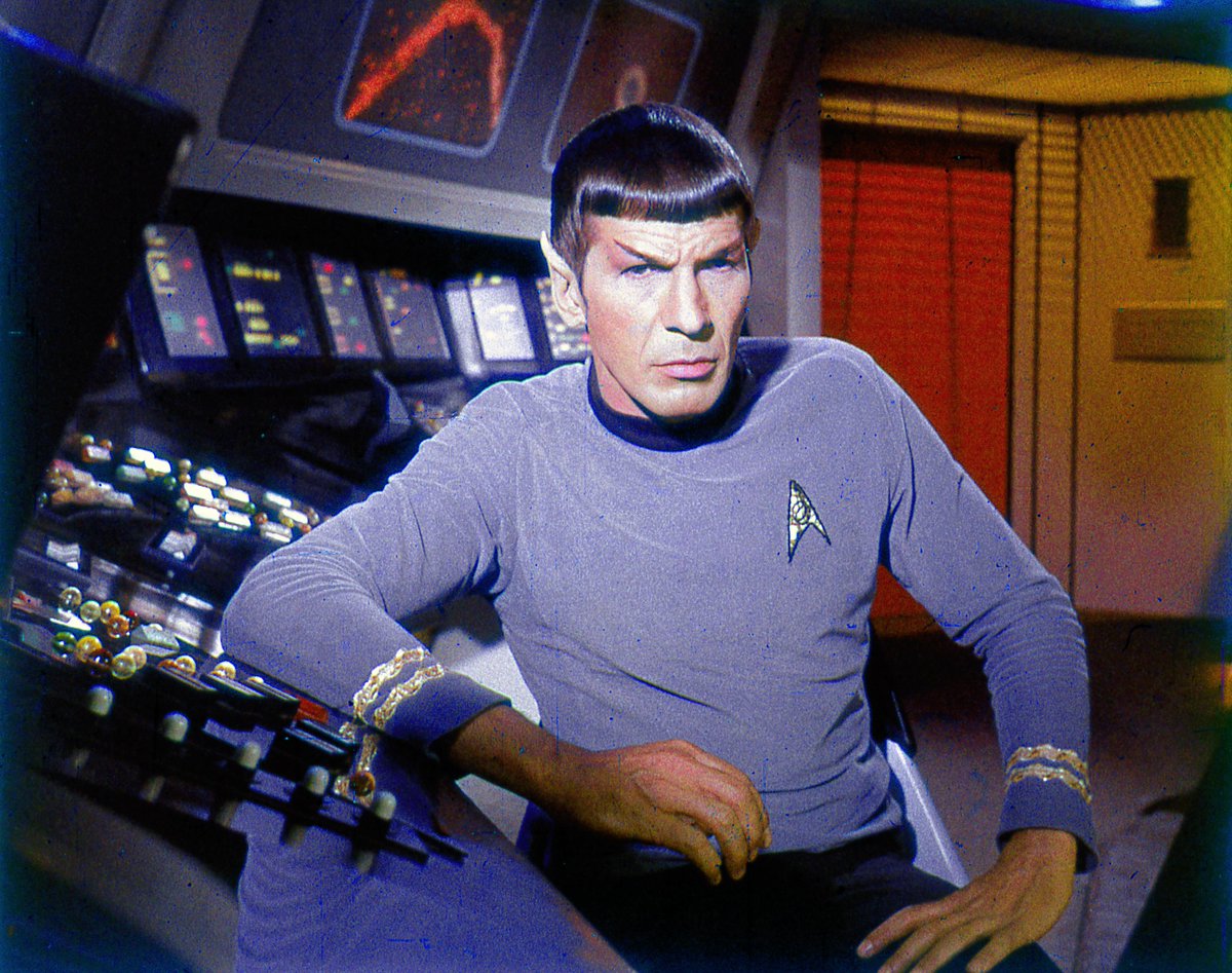 OnlyACartwright's tweet image. #StarTrek #LeonardNimoy 
Spock on the bridge at his science station, newly scanned and restored from a 35mm frame.