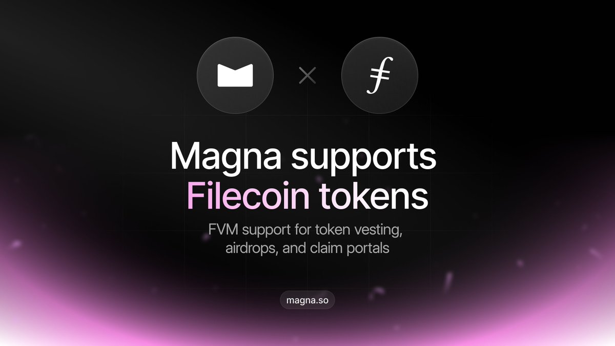 We're expanding!  🌱

Magna is excited to announce that we are entering the <a href="/Filecoin/">Filecoin</a> ecosystem.

We have successfully deployed and integrated the first token vesting and claims smart contracts on the Filecoin network! ❇️

#gmagna