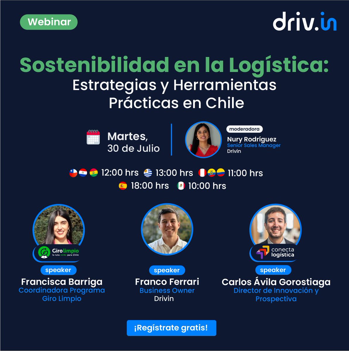 #WebinarGratuito🌱

¡Optimiza tu logística y minimiza el impacto ambiental!

🗓️ Martes 30 de julio 
🕒 12:00 Chile

⬇ ¡Regístrate hoy! ⬇ Haz clic aquí para reservar tu cupo linkedin.com/events/sosteni…

#LogisticaSostenible #WebinarLogistica #Logistica