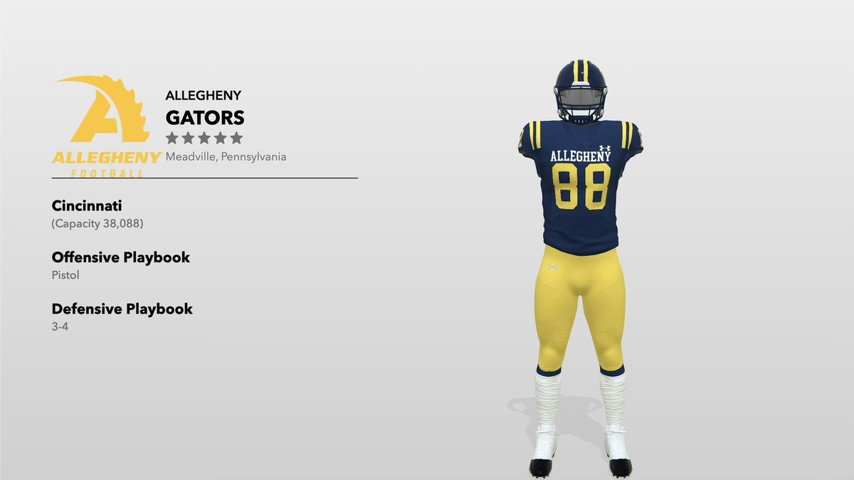 WE’RE IN THE GAME!!

To play as the Gators in <a href="/EASPORTSCollege/">EASPORTSCollege</a> 

Search 
Keyword: “Allegheny”
Username: “aaronalvarez35”

#GoGators 🐊