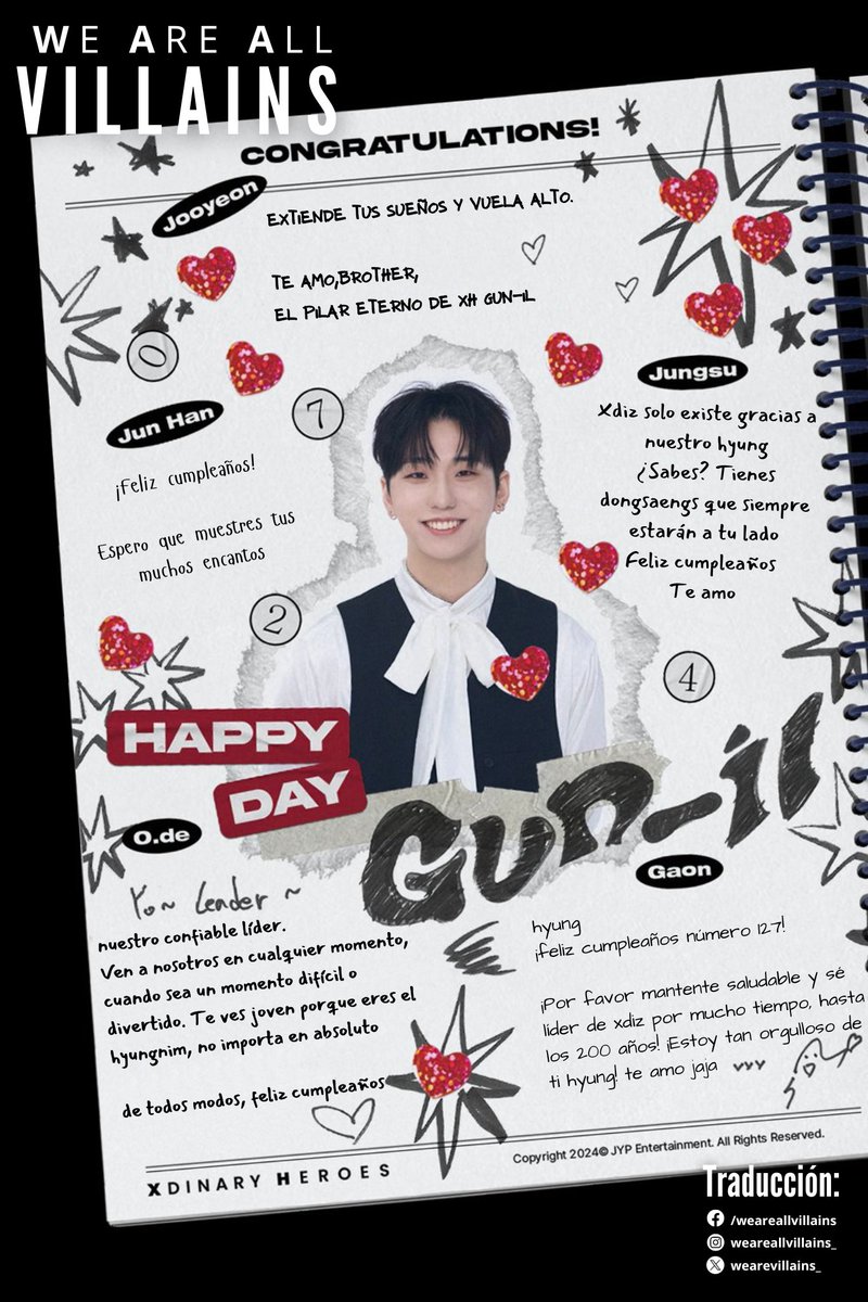 wearevillains_'s tweet photo. 「 240724 」— 🐹🎂🎉 ¡Hoy es el cumpleaños de #Gunil de Xdinary Heroes!

¡Vayan a felicitarlo a bbl y a las redes sociales oficiales de XH!

Traducción de los mensajes de los miembros al español.

#HappyGunilDay
#런즈들의_등대_건일이_탄신일
#God_Gunil_Day https://t.co/spoaRKh0mK