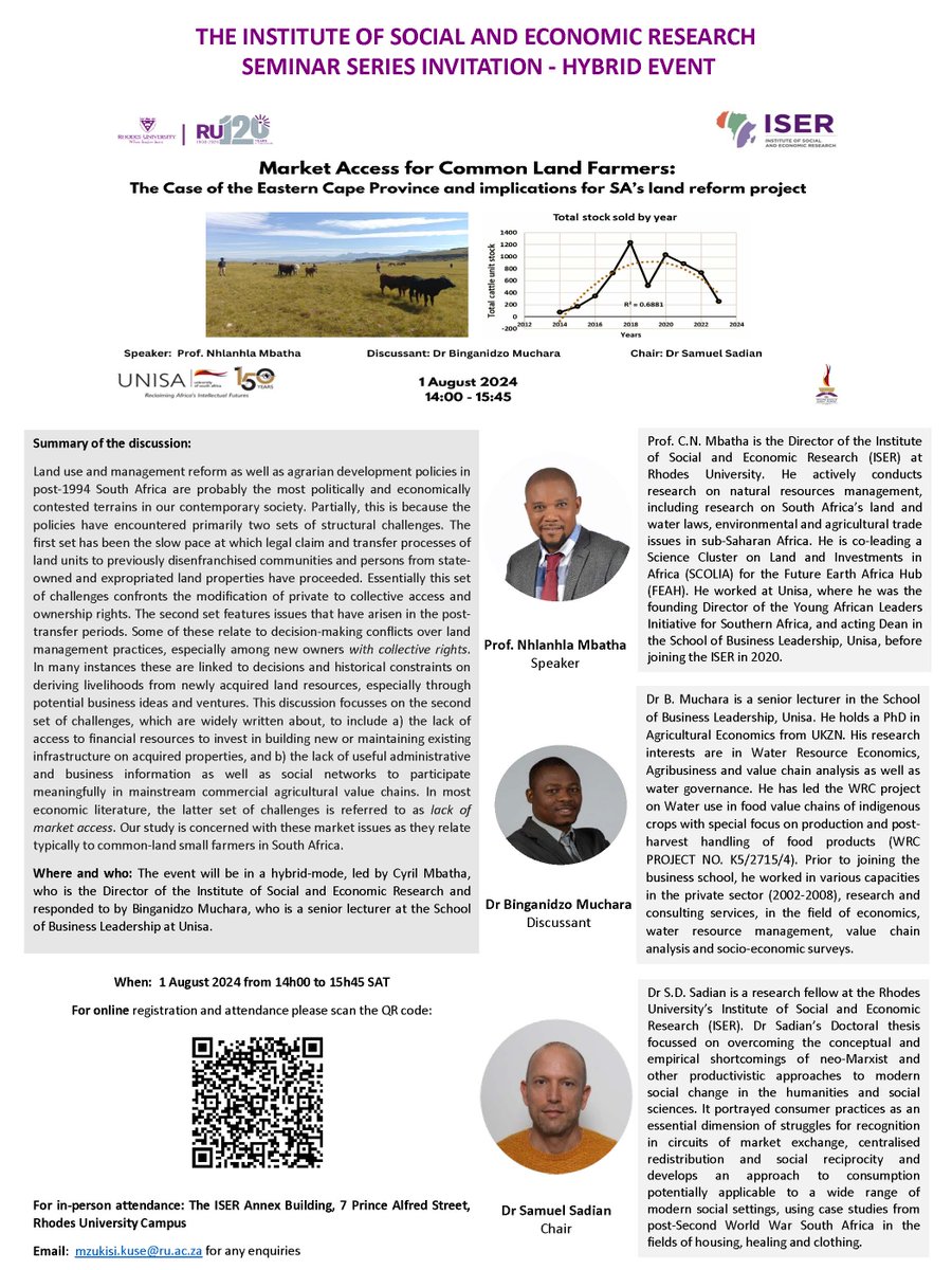 Please join us on 1 August at 14:00 for a discussion on common land cattle farmers: implications for land reform