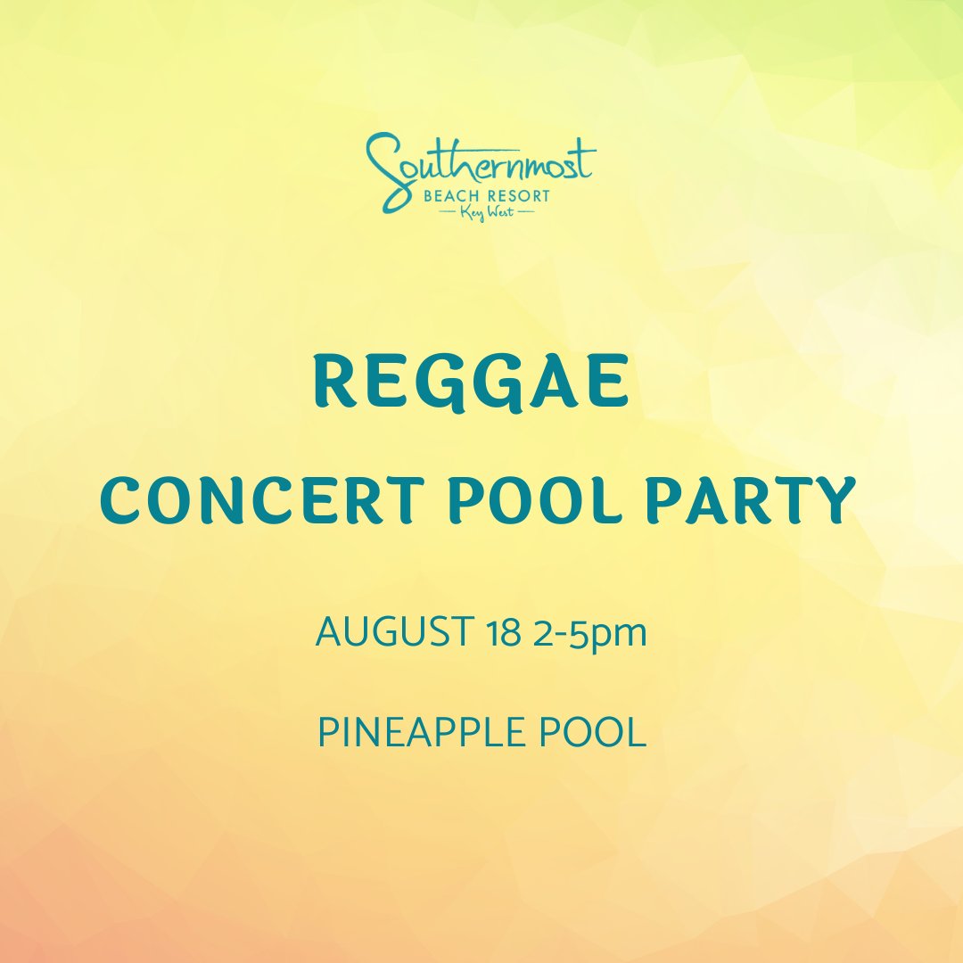 Celebrate Rum Fest Key West with Captain Morgan and a Reggae Concert Pool Party featuring the Reggae band, Maasai!🌴🎸🍹

Sunday, August 18th
2-5 PM
Pineapple Pool

Presented by Captain Morgan Rum and The Southernmost Beach Resort. FREE to attend.