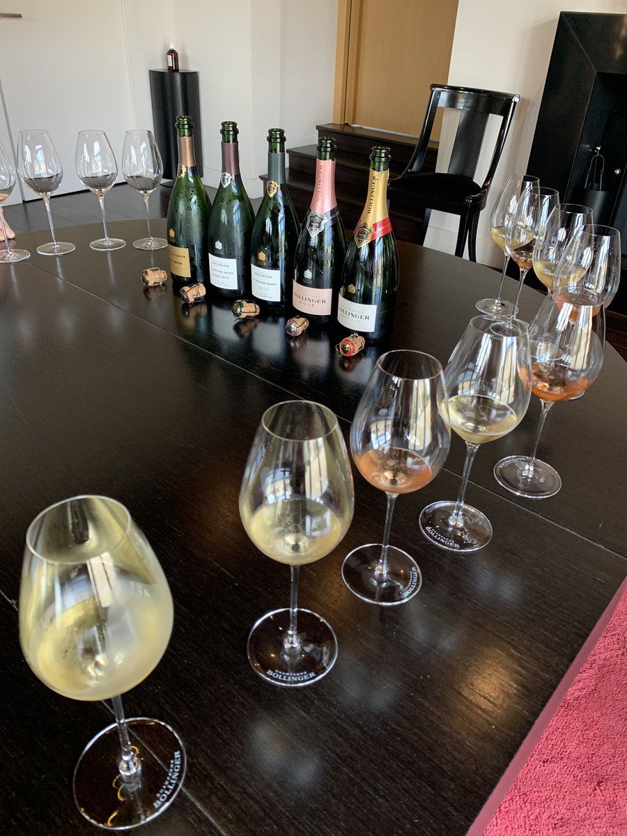 Amazing time at Bollinger tasting 5 champagnes:
Special Cuvèe Brut 
Rosè Brut
La Grande Annèe 2015
La Grande  Annèe Rose 2015
Bollinger R.D. 2008 (recently disgorged)
Didn’t waste a bubble 🥂 #champagne @Bollinger #happytimes