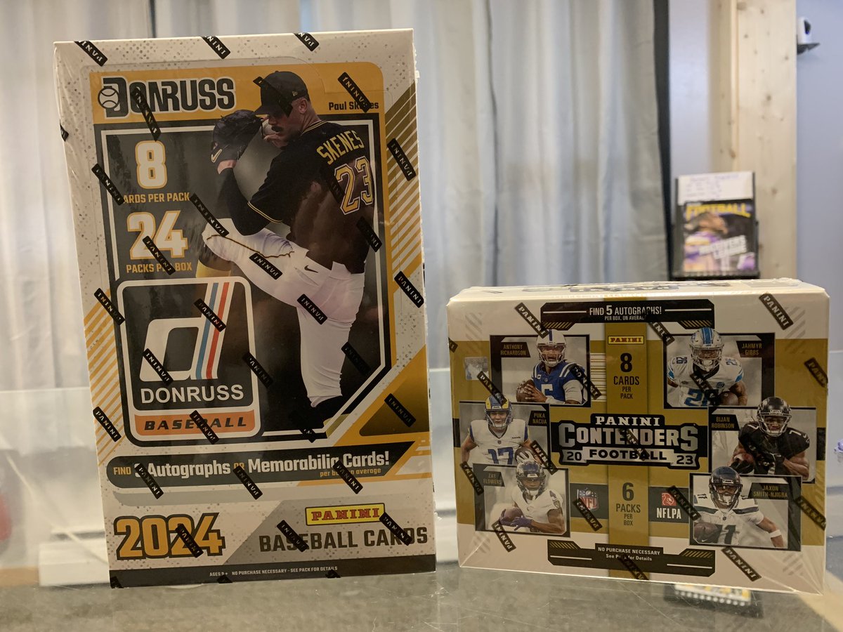 RAPIDZSports's tweet photo. NEW inventory! 2024 #Donruss #MLB &amp; 2023 #Contenders #NFL! FIVE #autographs in the “Contenders” box (6 packs)! #SportsCards https://t.co/qO78ByKrg2