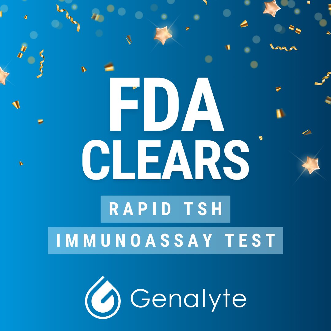 🎉 Genalyte receives FIRST FDA clearance for a rapid, quantitative immunoassay on a silicon chip! Now, TSH testing takes about 30 minutes, revolutionizing diagnosis for 10% of Americans with hypothyroidism. Our 30 lb Maverick system offers central lab quality results in a small