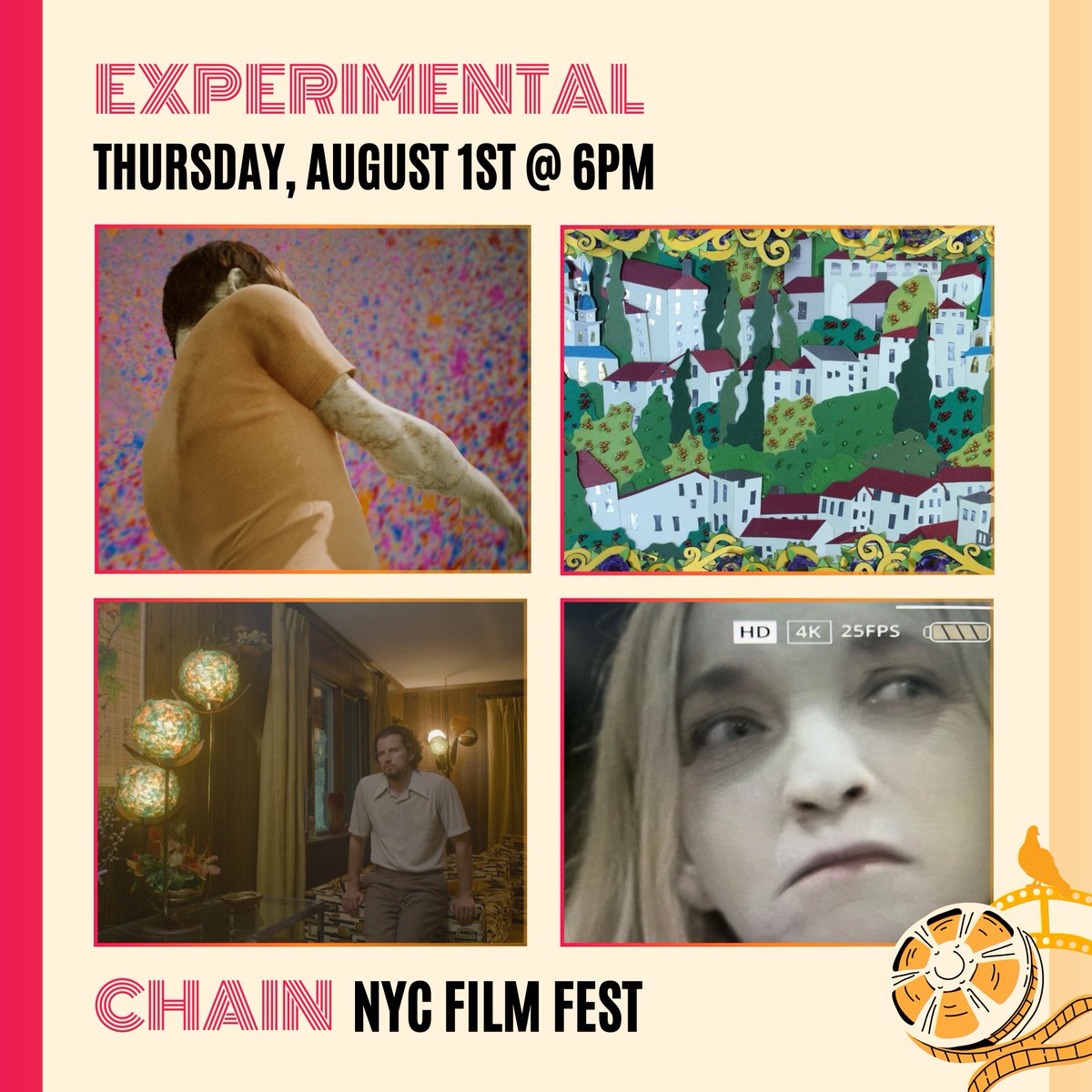 Experimental
Thursday, Aug 1 - 6PM
Tickets: ow.ly/MT9L50SHMV5

Creation Fables

Doorway 

Things That Didn't Happen 

Victim: Prisoner 38750008

#experimentalfilm #shortfilm #filmfest #nycfilm #filmfestival #chainfilmfest