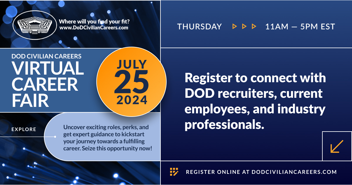 DLAMIL's tweet photo. Join us at the @DODCivilians #VirtualCareerFair! Whether you're a #RecentGrad or a seasoned pro, we have exciting positions for you. Connect with recruiters, explore diverse opportunities, and enjoy exceptional benefits. Start your journey with DLA today: https://t.co/AOguG0mbl7 https://t.co/rqYj0SwPBC