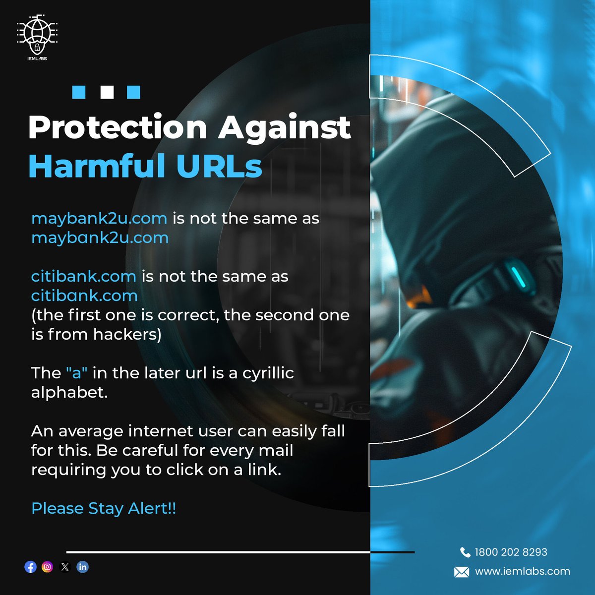 iem_labs's tweet photo. 🚨 Clicking on Links Could Cost You Everything! 🚨

Read the text carefully before clicking on it!

Follow us to get the insights you need to stay secure in today's digital world! 🔐

#IEMLabs #CyberSecurity #StaySafeOnline #URLProtection #OnlineSafety #CyberAwareness #TechTips https://t.co/DTV4BXKtwt