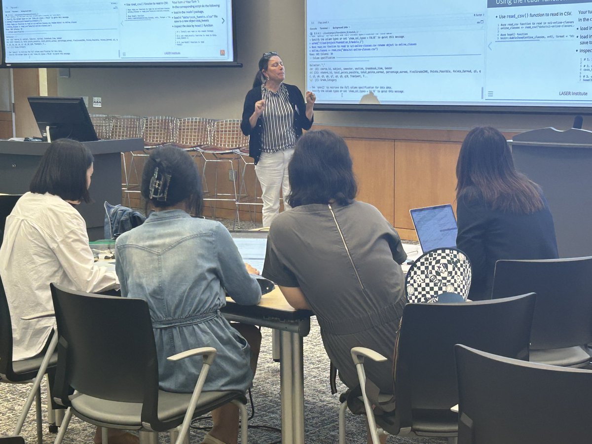 FridayInstitute's tweet image. We're diving into the world of #LearningAnalytics with an introduction to R and Python syntax, workflow, and data. Setting the stage with compelling research questions to guide our journey. Let’s unlock the power of data together! @LASER_Institute