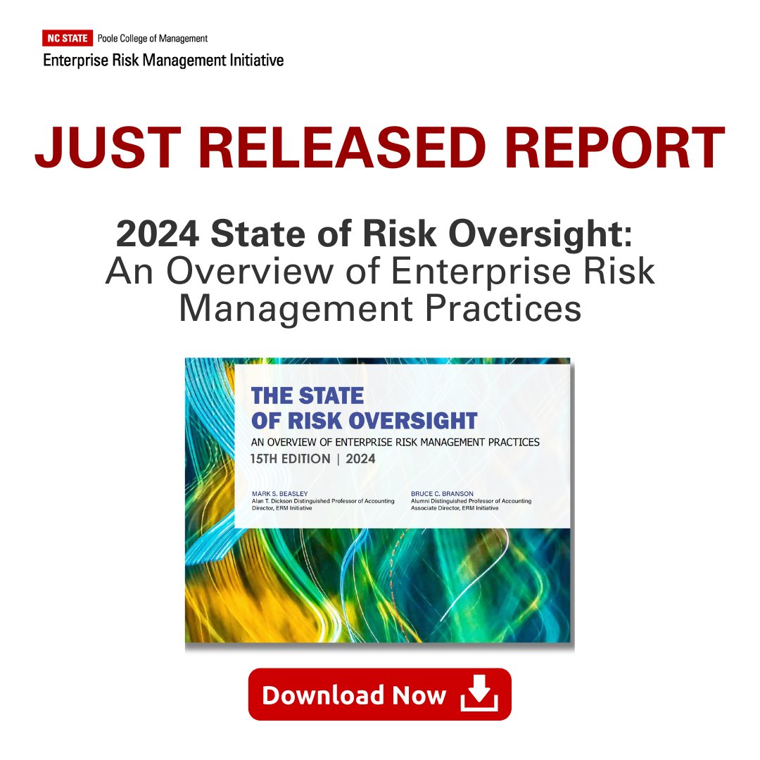 New: 15th State of Risk Oversight report by @NCState_ERM &amp; @AICPA_CIMA

377 orgs surveyed
10 key risk areas analyzed
40+ risk oversight dimensions
50 discussion prompts

Download for free!
ow.ly/jLYM50SIo39

#RiskManagement  @ncstatepoole