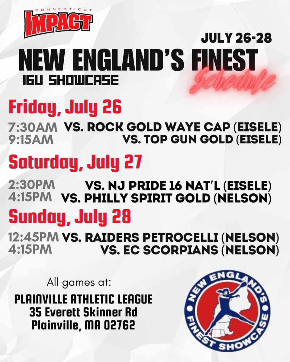 So sad this season is coming to an end. Final stop 🛑 of the summer with @CTImpactRegAL at NE Finest! Don’t forget to come check us out! 

🚨I will also be participating in the Academic All Star game at the Plainville Athletic League🚨

👇🚨SCHEDULE🚨👇