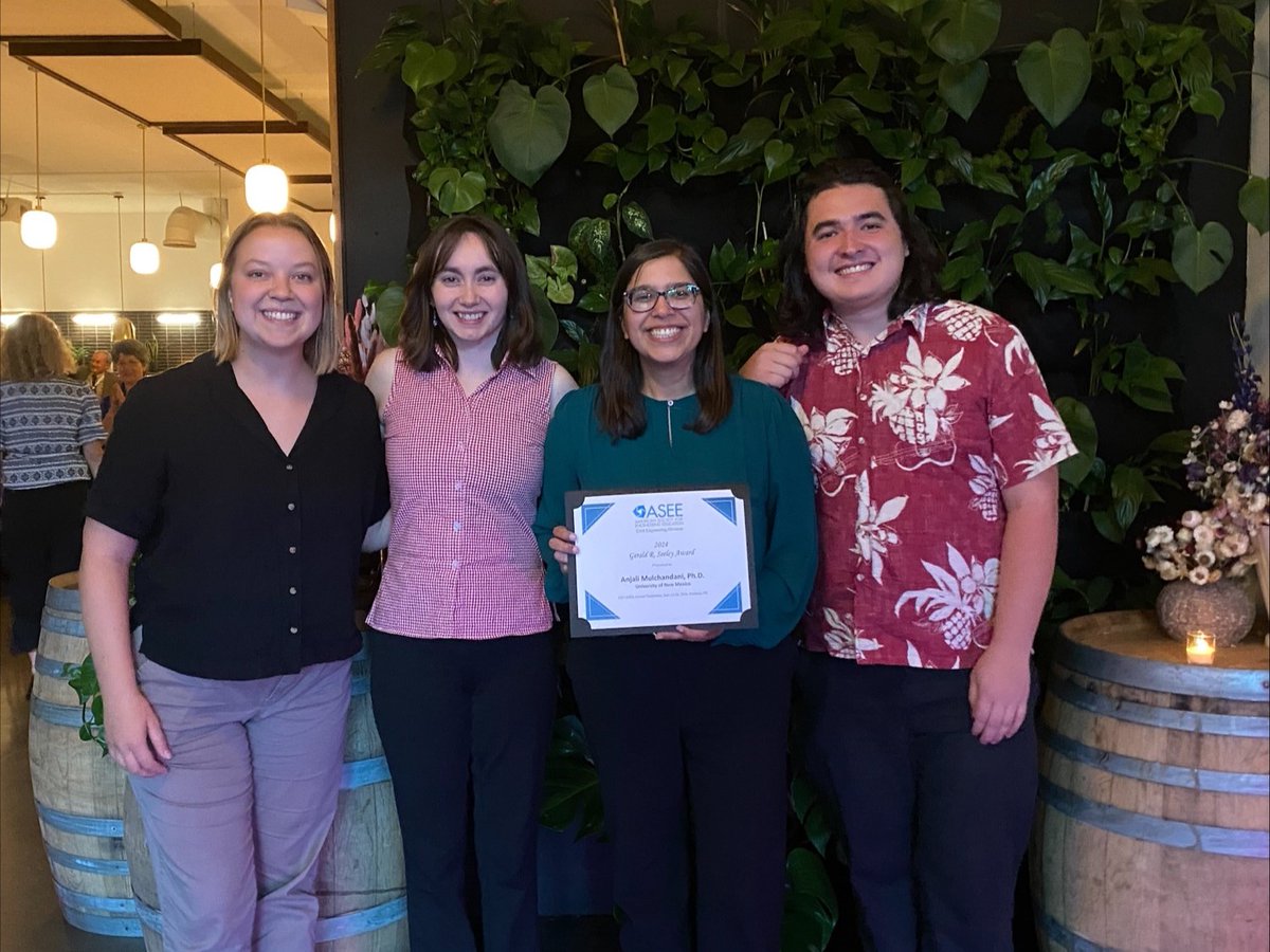 Congrats to CWE's Anjali Mulchandani for receiving the Early Career Faculty Best Paper Award by the Civil Engineering Division of the American Society for Engineering Education (ASEE). The paper describes the redesigned Civil Engineering Design course.

engineering.unm.edu/news/2024/07/c…