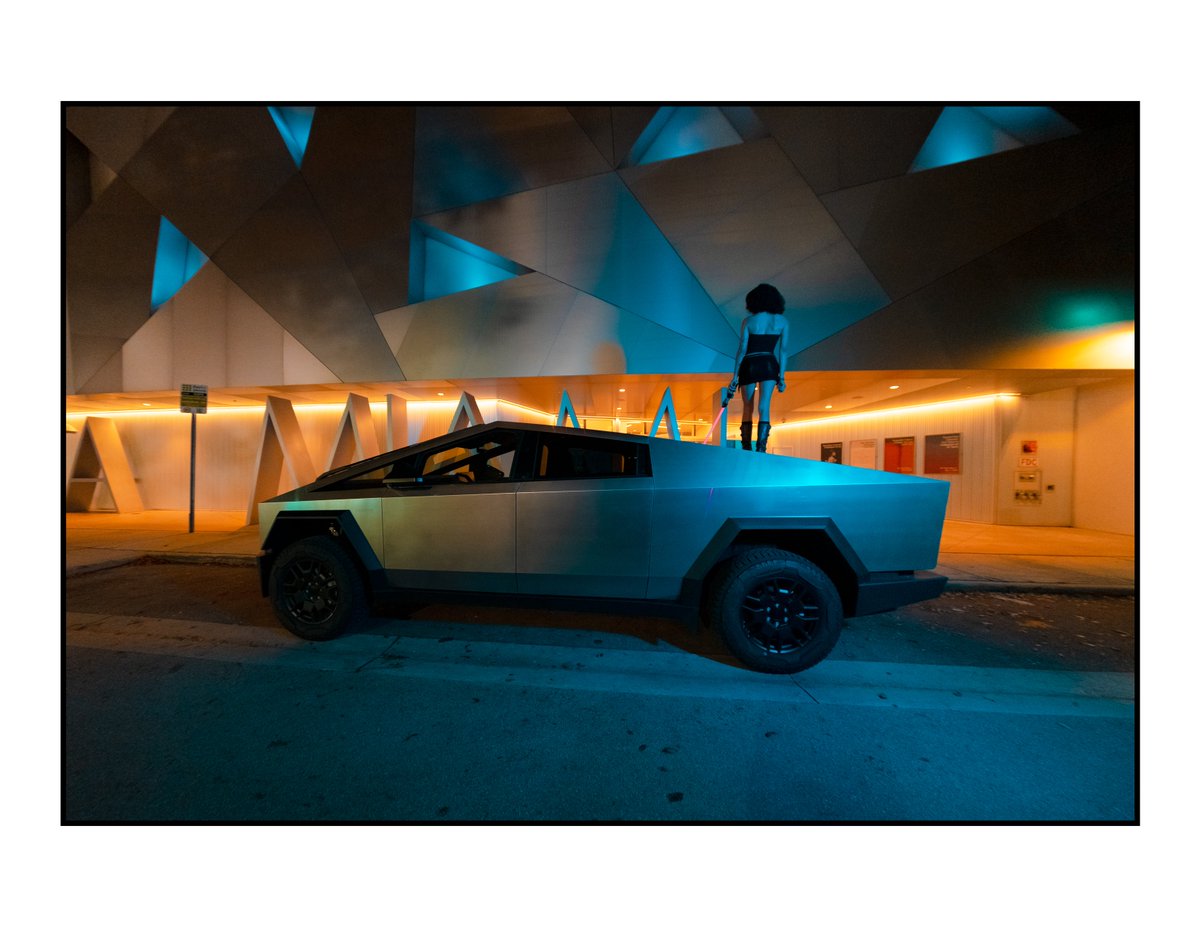 DepotMsa's tweet photo. My friend Louis got his cybertruck and I wanted to photograph it in front of this building in miami  and show @elonmusk 
we had a model stand on the tunnelcover ! so cool https://t.co/LO8xZ2eLU4