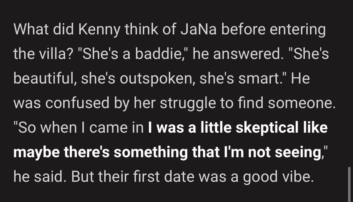 hayeditingfile's tweet image. kenny said the first thing he thought of jana is that she was a “baddie” so he didn’t understand why she was struggling to find love in the villa. THATS BC THOSE OTHER MEN COULDNT HANDLE A BADDIE