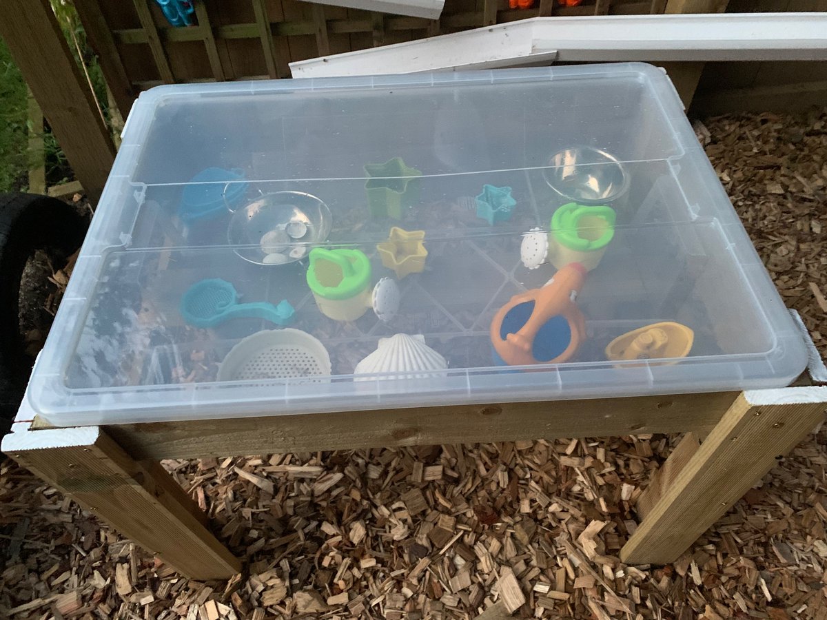 EYFSMagic's tweet photo. Latest project - water tray made from an IKEA box, left over fence panels and x2 £5 decking lengths from B&amp;Q.. can’t wait to see the happy faces in the morning ☺️ https://t.co/OklOXgmNUY