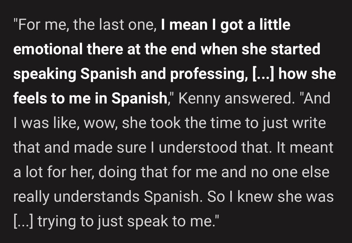 hayeditingfile's tweet image. aww kenny said jana speaking spanish in her speech knowing the others couldn’t understand. let him know that she was just speaking directly to him in that moment