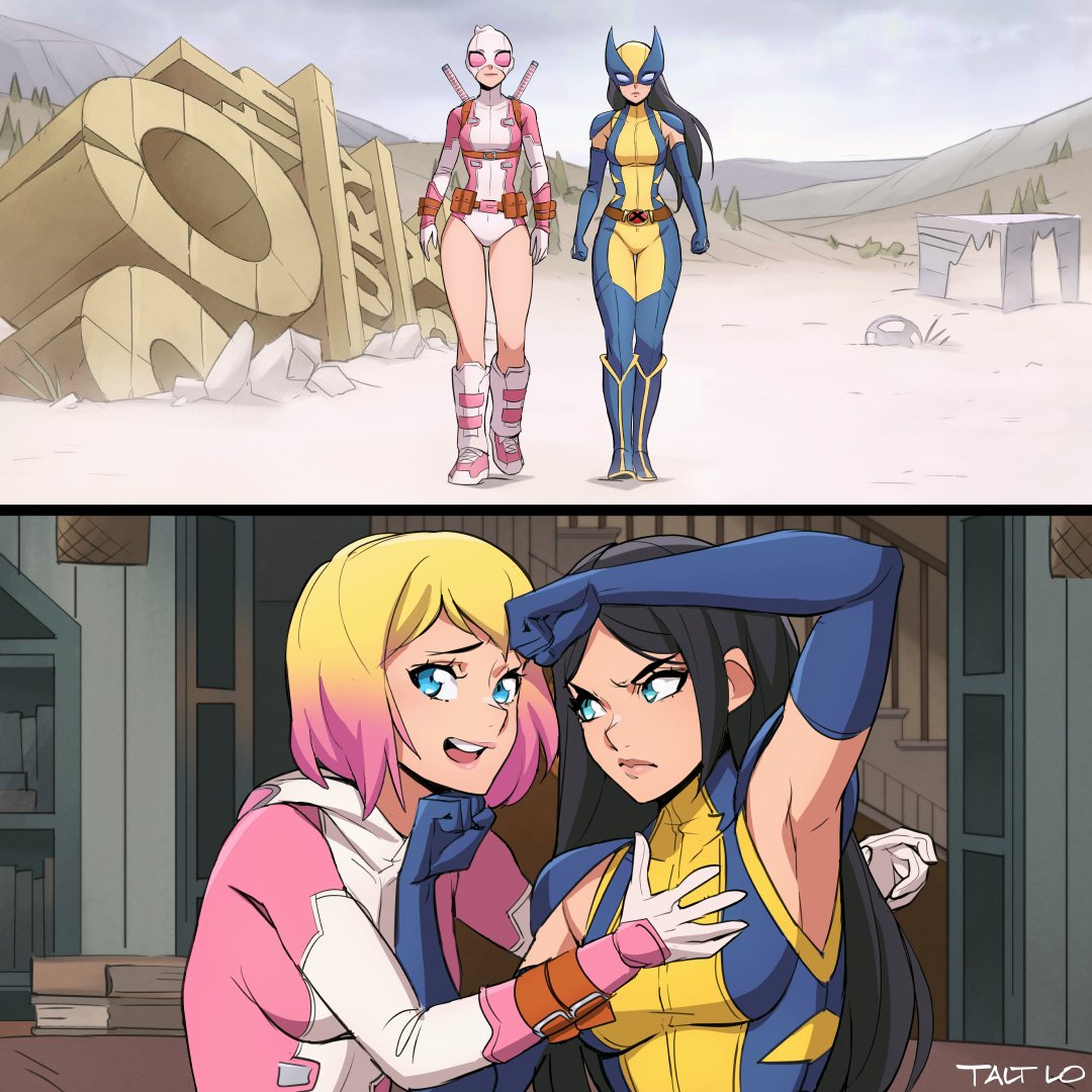 talt_lo's tweet photo. Gwen and Laura #gwenpool #gwenpoole #laurakinney #x23 #wolverine #DeadpoolAndWolverine #fanart https://t.co/Qhr8NH053n