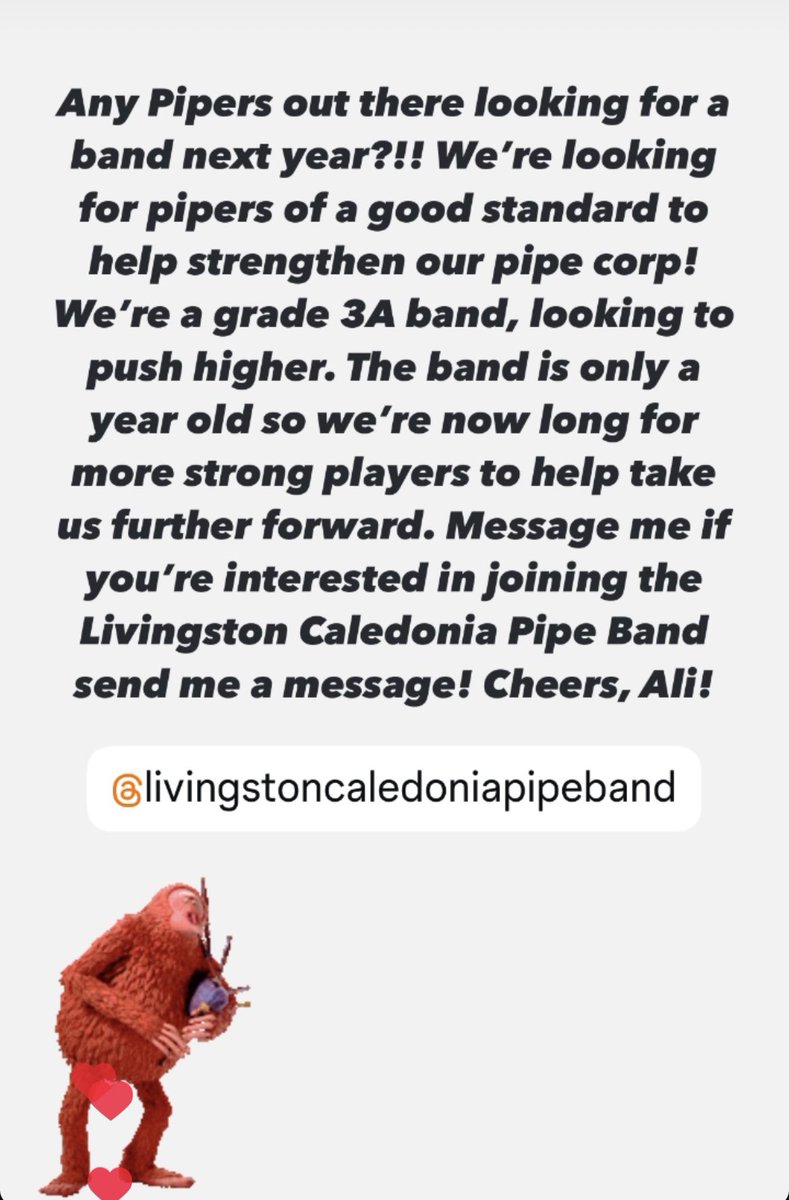 AlihuttonPipes's tweet photo. 🔥Recruiting 4 the Livingston Caledonia Pipe Band🔥
If any Pipers are interested in join us, please message me! Looking for Pipers for next season! 
Cheers 🙏🏻🙏🏻🙏🏻🙏🏻🙏🏻🙏🏻🙏🏻🙏🏻 https://t.co/YRfIW0RXvn