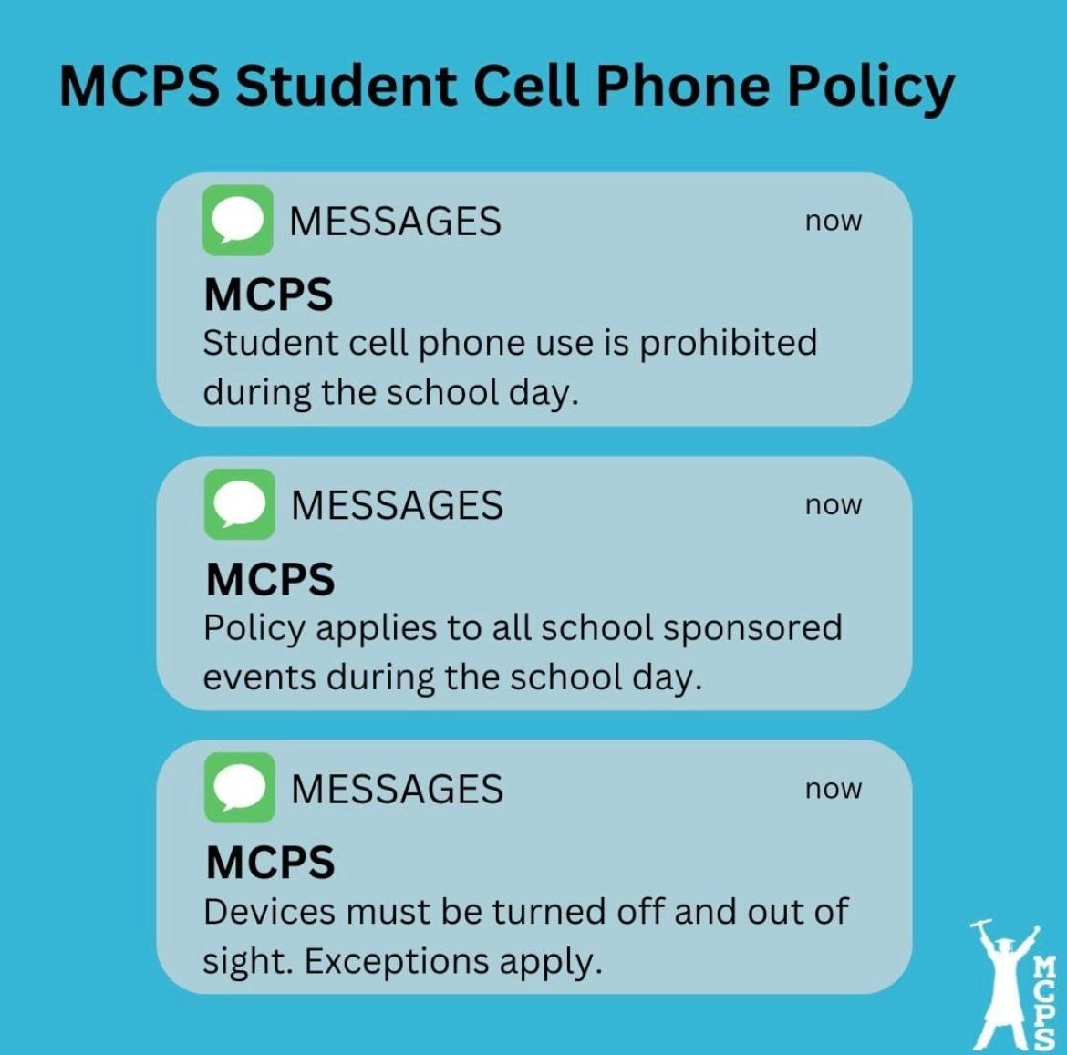 BburgHSBruins's tweet image. MCPS has a new cell phone policy! The School Board has approved policy 7-3.3, which prohibits students from using cell phones or other connected devices during the school day. 

You can view the full policy at: buff.ly/3y69fJb 

#WeAreMCPS