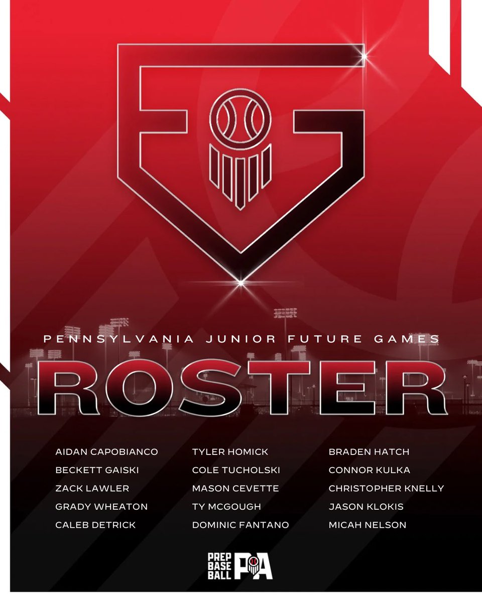 PrepBaseballPA's tweet photo. 𝙋𝘼 𝙁𝙪𝙩𝙪𝙧𝙚 𝙂𝙖𝙢𝙚𝙨 𝙍𝙤𝙨𝙩𝙚𝙧𝙨🇺🇸

Rosters are finalized for the #24𝙋𝘽𝙁𝙂 with a newly added North East team this year! Team North East has players from NY + PA. 

@prepbaseball | #beseen https://t.co/yy6YRqgkKr