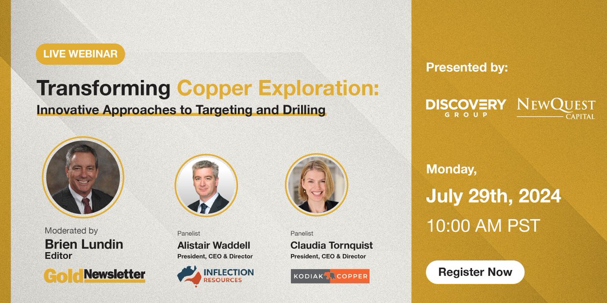 NQCapital's tweet photo. Live Webinar 🔈 | Transforming Copper Exploration: Innovative Approaches to Targeting and Drilling

📅 Monday, July 29th at 1pm ET / 10am PT 

Register here: https://t.co/dSRRt2rcgM

#CopperTechTalk #Copper #LiveWebinar #Metals #InflectionResources #KodiakCopper #GoldNewsletter https://t.co/leIGkDZkki