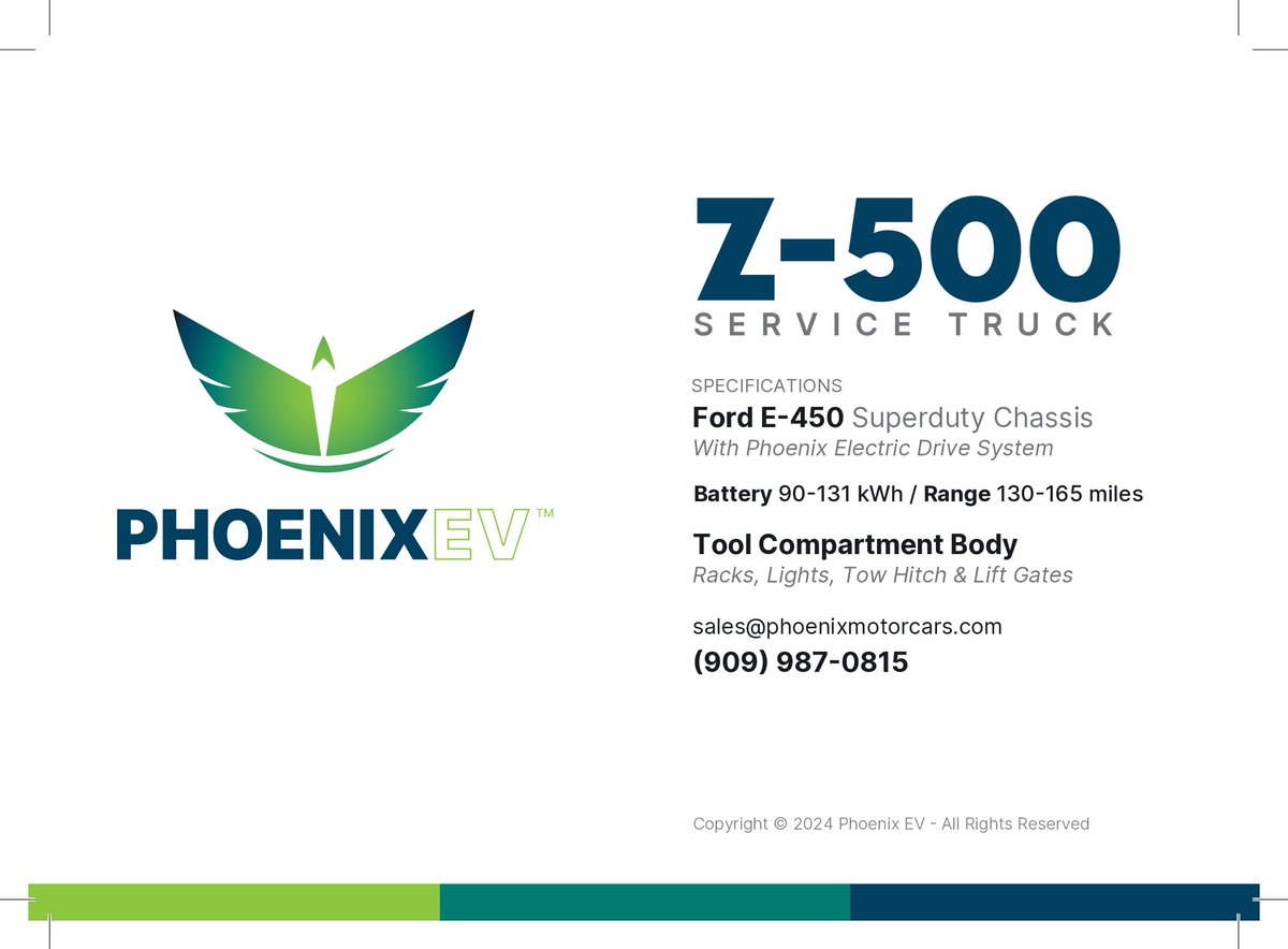 Smart. Safe. Efficient. Proven.
The Z-500 Service Truck is the industry leading work vehicle for private and government use. Built on the Ford E-450 Superduty Chassis, the Z-500 incorporates the Phoenix All Electric Drive System with 135-165 miles in range. 

#Sustainability #ev