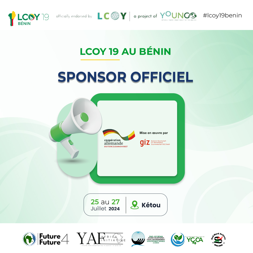 YC4CA1's tweet photo. 🤝 Merci à la #GIZBenin à travers le projet #PACO pour leur partenariat pour la #LCOY19Benin. Leur rôle dans le développement durable et les initiatives climatiques renforce notre thème d'adaptation et de résilience. Ensemble, pour un événement mémorable !

#JeunessePourLeClimat https://t.co/w4ZBKuLphx