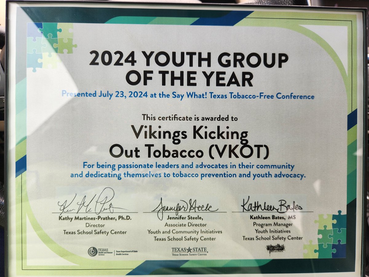 BHSVKOT's tweet photo. Your 2024 Youth Group of the Year in tobacco prevention for the state of Texas!!! #BryanisdProud @BryanISD @GCarrabineBryan @TxSayWhat @TxSchoolSafety @TobaccoFreeKids @truthinitiative @txyouthaction @KBTXRusty https://t.co/94W2Nr7UBT