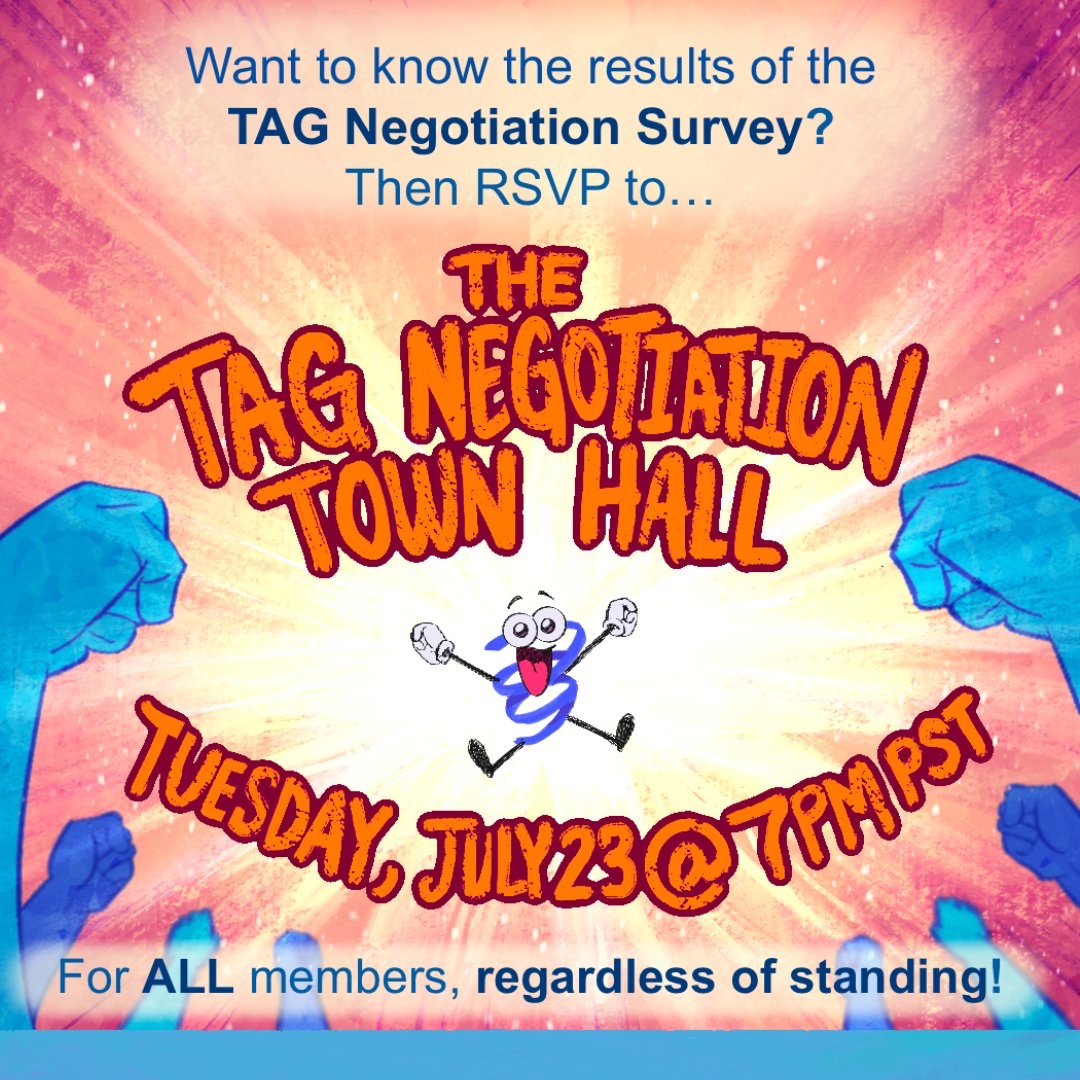 REGISTER NOW! Time is running out to RSVP for tonight’s TAG Negotiations Town Hall! Link 🔗 in bio! All members are welcome regardless of standing.