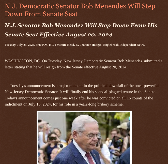 ArtFletcher9's tweet photo. N.J. Democratic Senator Bob Menendez Will Step Down From Senate Seat https://t.co/Vkpl7u6YhD via @Englebrooknews @NewJersey @US_Senate @BobMenendezNJ #stepsdown #senateseat @wireless_step @HRG_Media @LodiNJNews @Breaking911 @thepatersonian @TJ_Patriot1 @fordmb1 @WarhammertimeII @SarahGeving1 @Shannon96574094 @Kimberley1usa @gator4kb18 @MichelleF_35 @TrumpWasRite @USATRUMPMAN1 @DNC @EndNJCorruption @KathyKbrose @juliepatriot67 @julie_dutto @RobGerundo @JimBobW49 @jimstemen @janninereid1 @Daytobehappy @AmbroseGoode @ramsey_lewis007 @david_gaisbauer @qfd_bruce @DSteampipe @Y6s8D8vmnCo394k @SAM002024 @ECOAlphaTango @realDonaldTrump