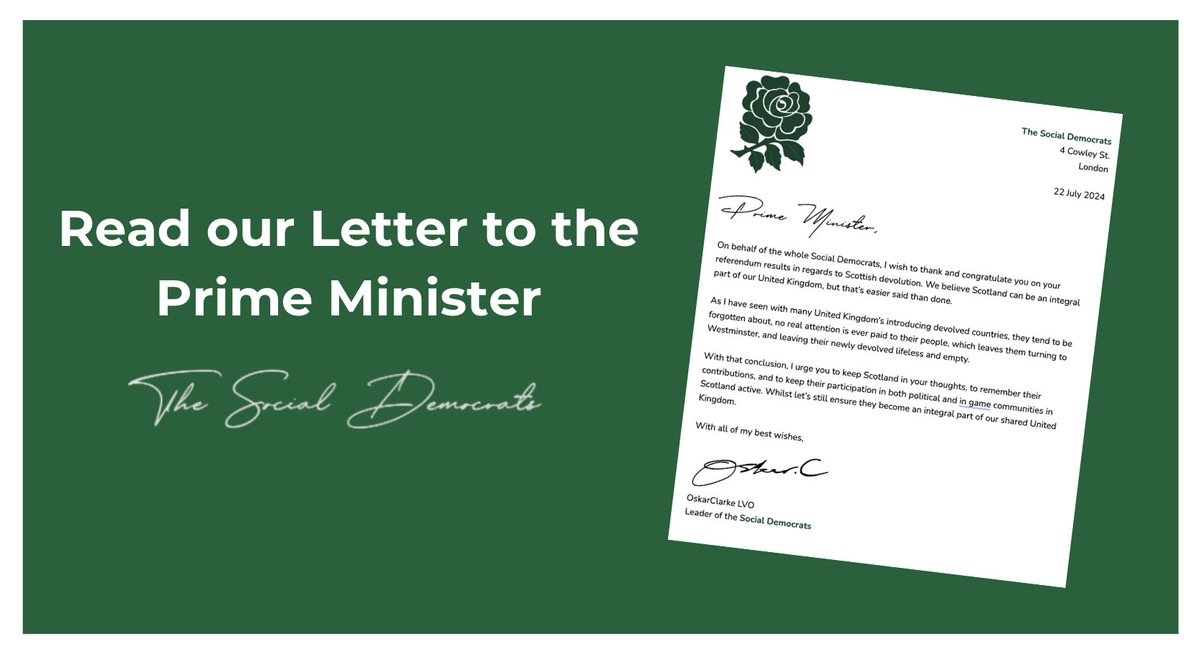 🗞️ Party Leader @OskarClarkeRX, has written to the Prime Minister in regards to the results of the Scottish Devolution Referendum.

🔗drive.google.com/file/d/1Zeccs0…