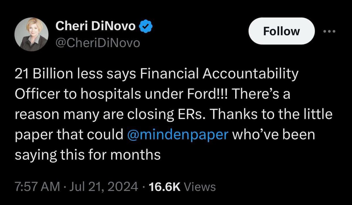 For those of you CONservatives who STILL believe the decline in healthcare is <a href="/JustinTrudeau/">Justin Trudeau</a> fault, ask <a href="/fordnation/">Doug Ford</a> why he has cut $21 billion in funding to hospitals.
Where is that healthcare money going?
Enough of the bullshit! Put blame where it belongs #cdnpoli #cdnpolitics