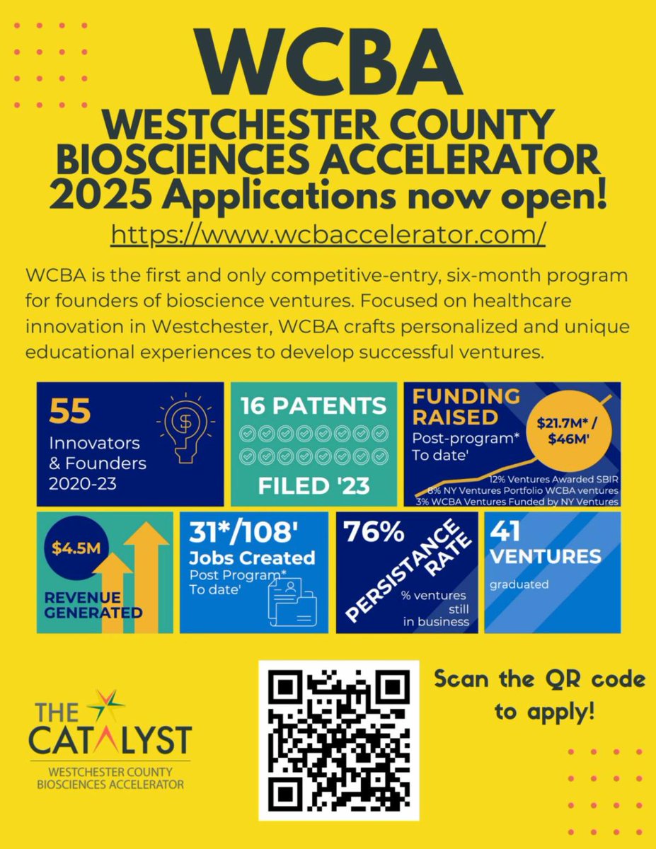 Looking to propel your #bioscience venture to the next level? Join us for an exclusive virtual information session on July 24th to discover the unparalleled benefits of the #WestchesterCounty Biosciences Accelerator. 

Sign up ahead 👇

westchestercatalyst.com/events/eventde…