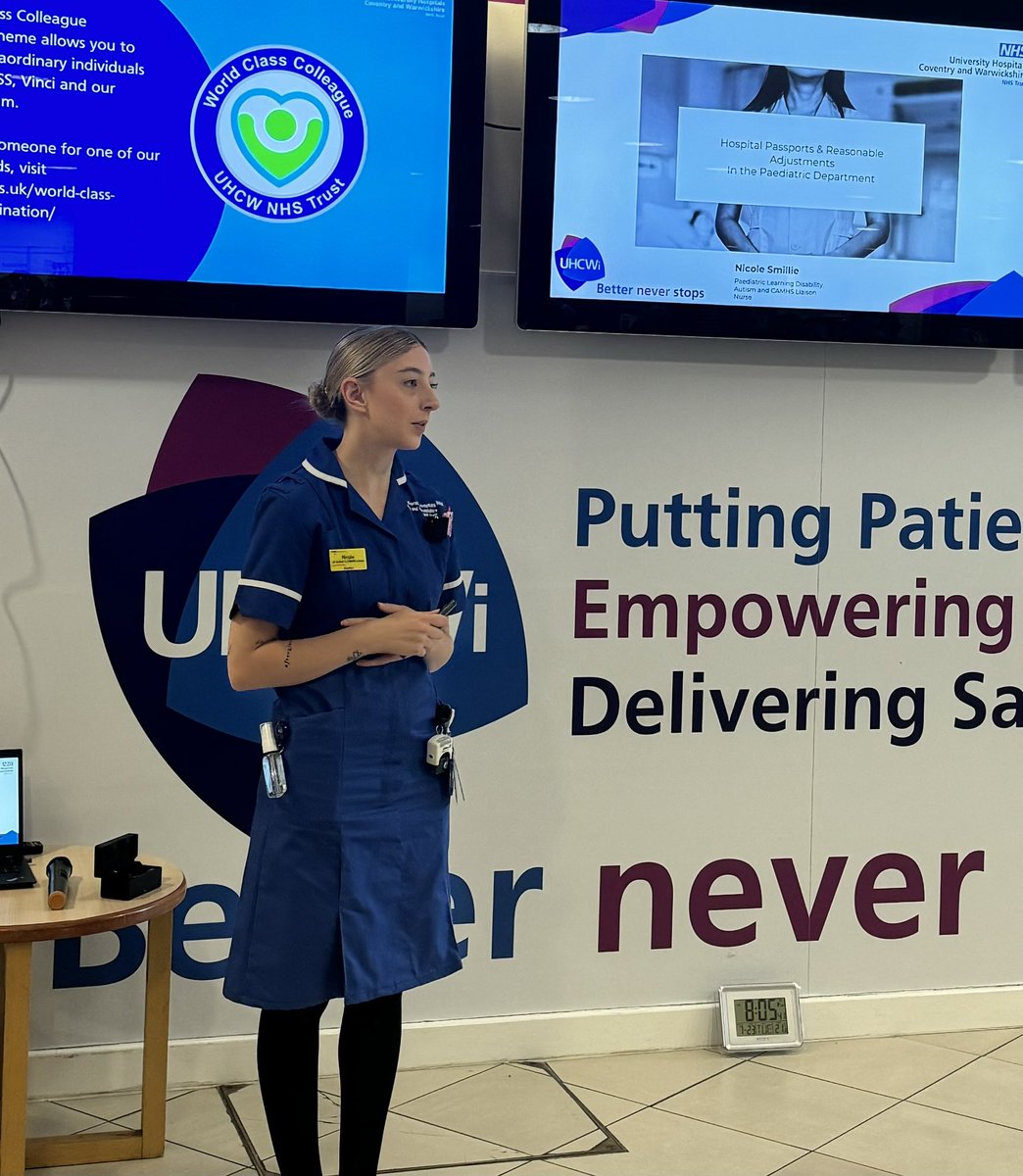 What a great way to start the day 🌞 Paediatric LD, Autism and CAMHS liaison nurse Nicole gave a excellent talk on hospital passports and reasonable adjustments at the  stand up session this morning - well done Nicole ⭐️