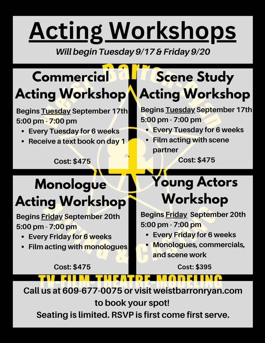 RyanCasting's tweet photo. The roster for our acting workshops have been released. Book your seat today! https://t.co/w6Eo7MXMZP