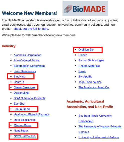 Elliot Swartz (@elliotswartz) on Twitter photo Nice to see six #cultivatedmeat companies <a href="/BlueNaluInc/">BlueNalu</a> <a href="/Orbillion1/">Orbillion</a> <a href="/CleverCarnivore/">Clever Carnivore π₯©</a> <a href="/MissionBarns/">Mission Barns</a> <a href="/NovelFarms/">Novel Farms</a> join <a href="/TheBioMADE/">BioMADE</a> last month alone.
Cultivated meat should play a big role in the future of the US biomanufacturing industry Nice to see six #cultivatedmeat companies <a href="/BlueNaluInc/">BlueNalu</a> <a href="/Orbillion1/">Orbillion</a> <a href="/CleverCarnivore/">Clever Carnivore π₯©</a> <a href="/MissionBarns/">Mission Barns</a> <a href="/NovelFarms/">Novel Farms</a> join <a href="/TheBioMADE/">BioMADE</a> last month alone.
Cultivated meat should play a big role in the future of the US biomanufacturing industry