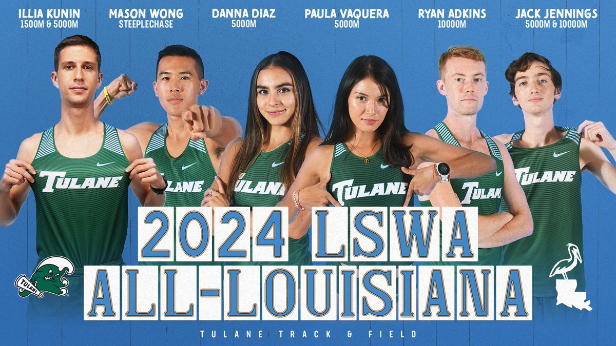 GreenWaveXCTF's tweet photo. All-Louisiana: #GreenWaveXCTF's track & field teams honored 6⃣ times by the Louisiana Sports Writers Association (LSWA).
https://t.co/xRFl0G4Ewr
#RollWave 🌊| #RunWave 👟 https://t.co/ANnCu80WVa