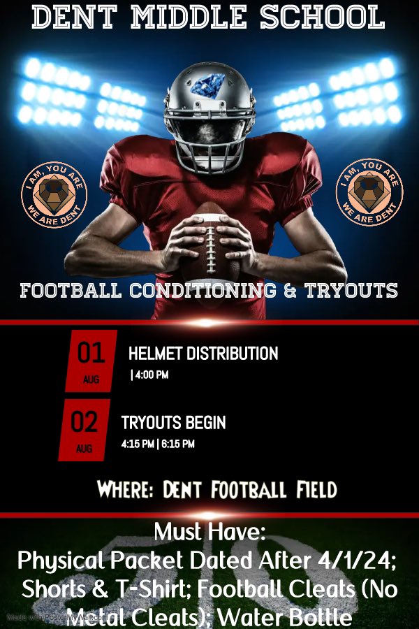Dent Middle School (@dentmiddle) on Twitter photo Attention Blue Diamond Family: Please read the flyer below for Football conditioning and tryouts. <a href="/tamashford/">Tamala M Ashford</a> <a href="/MurnerTrent/">Trent Murner</a> <a href="/Mewilli1/">Mewilliams</a> Attention Blue Diamond Family: Please read the flyer below for Football conditioning and tryouts. <a href="/tamashford/">Tamala M Ashford</a> <a href="/MurnerTrent/">Trent Murner</a> <a href="/Mewilli1/">Mewilliams</a>