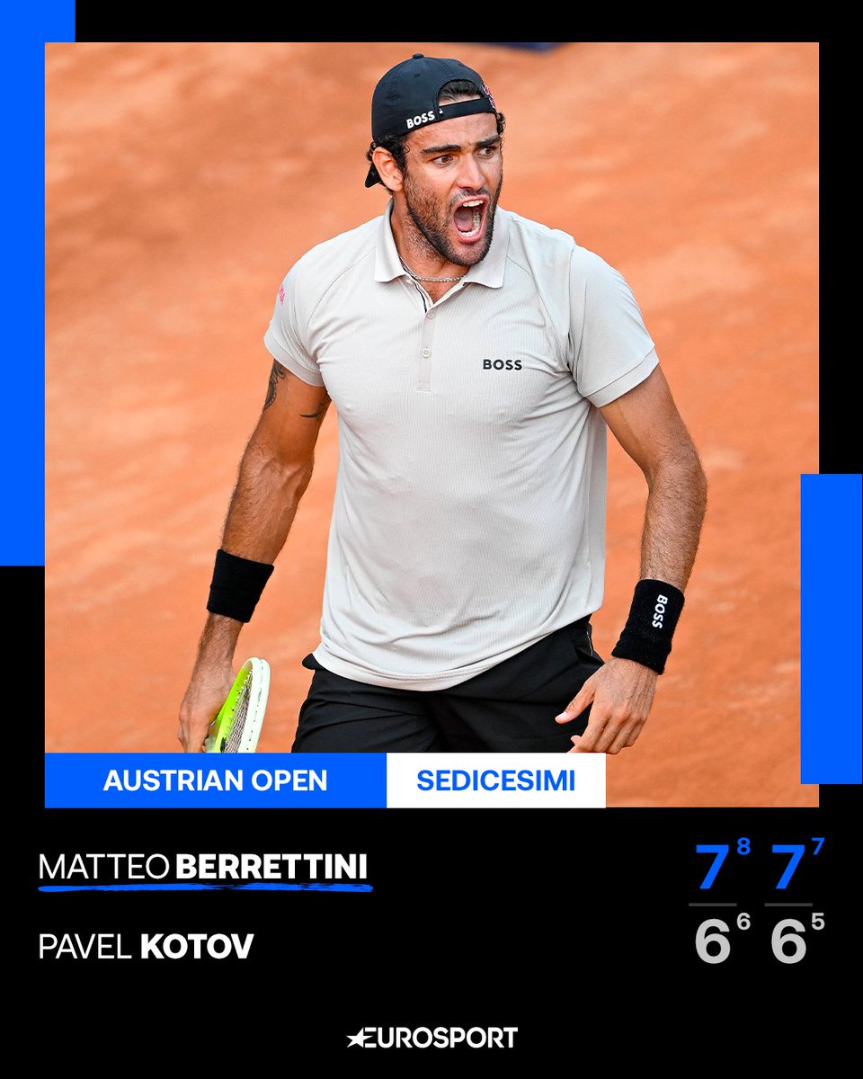 Eurosport_IT's tweet photo. SUPER MATTEO, KOTOV KO 💪🎾🇮🇹

Inizia con una vittoria l'avventura di Berrettini a Kitzbuhel! Matteo supera in due set Pavel Kotov e raggiunge gli Ottavi

#EurosportTENNIS #Berrettini #ATPKitz #GO2024 #GENERALIOPEN #Tennis https://t.co/8zqytSvehy