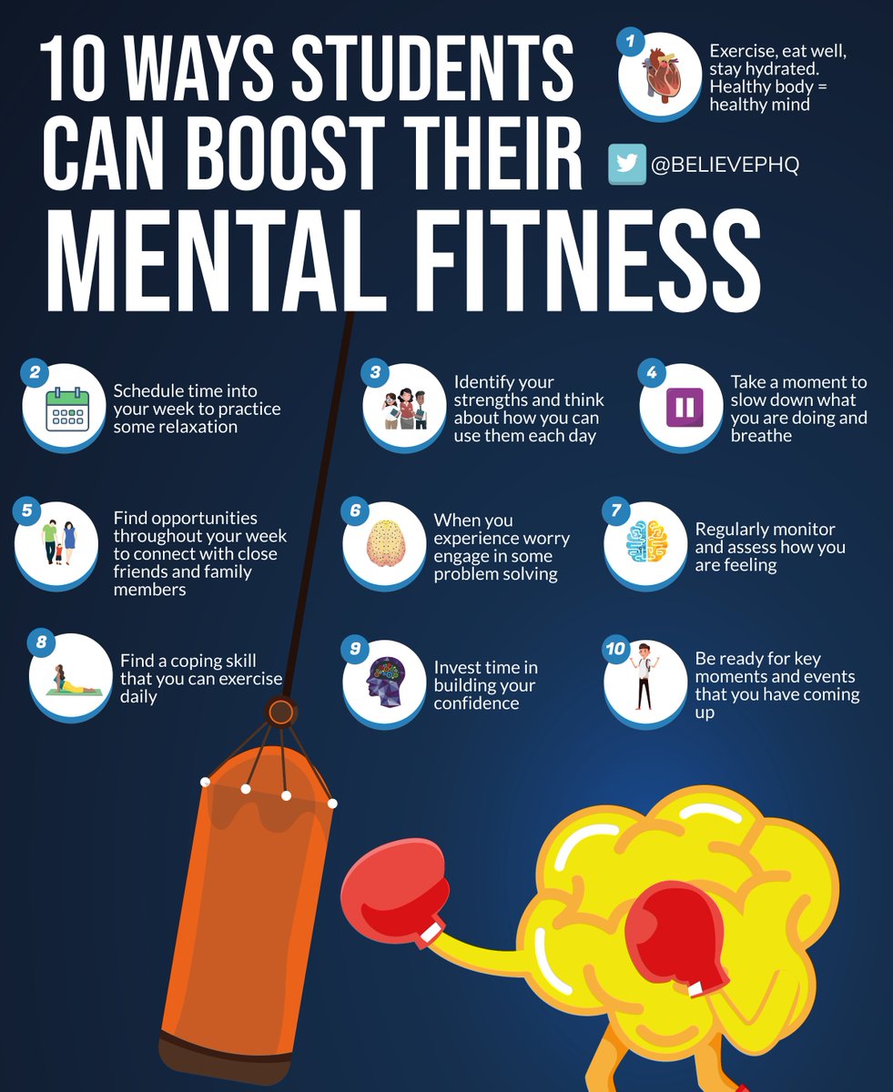 10 ways students can boost their mental fitness 

Simple applied and effective content for real life. If you like this infographic you'll love our School Mind Health Programme for athletes: believeperform.com/mental-fitness…

 #studentmentalhealth  #wellbeing  #mindfulnesspractice
