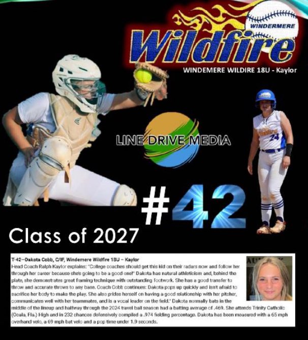 Wildfire18u's tweet image. Some recognition for our 1 &amp;amp; only 2027 player! Congrats to our #24 @dpcsoftball24 for being selected 2 Line Drive Media's top 100. Stay the course 👀🔥 @LinDsoftball @SBRRetweets 
#top100list #nationallyrankedplayers #linedrivemedia #catchingwildfire  #WiFiNation #IfNotUsThenWho