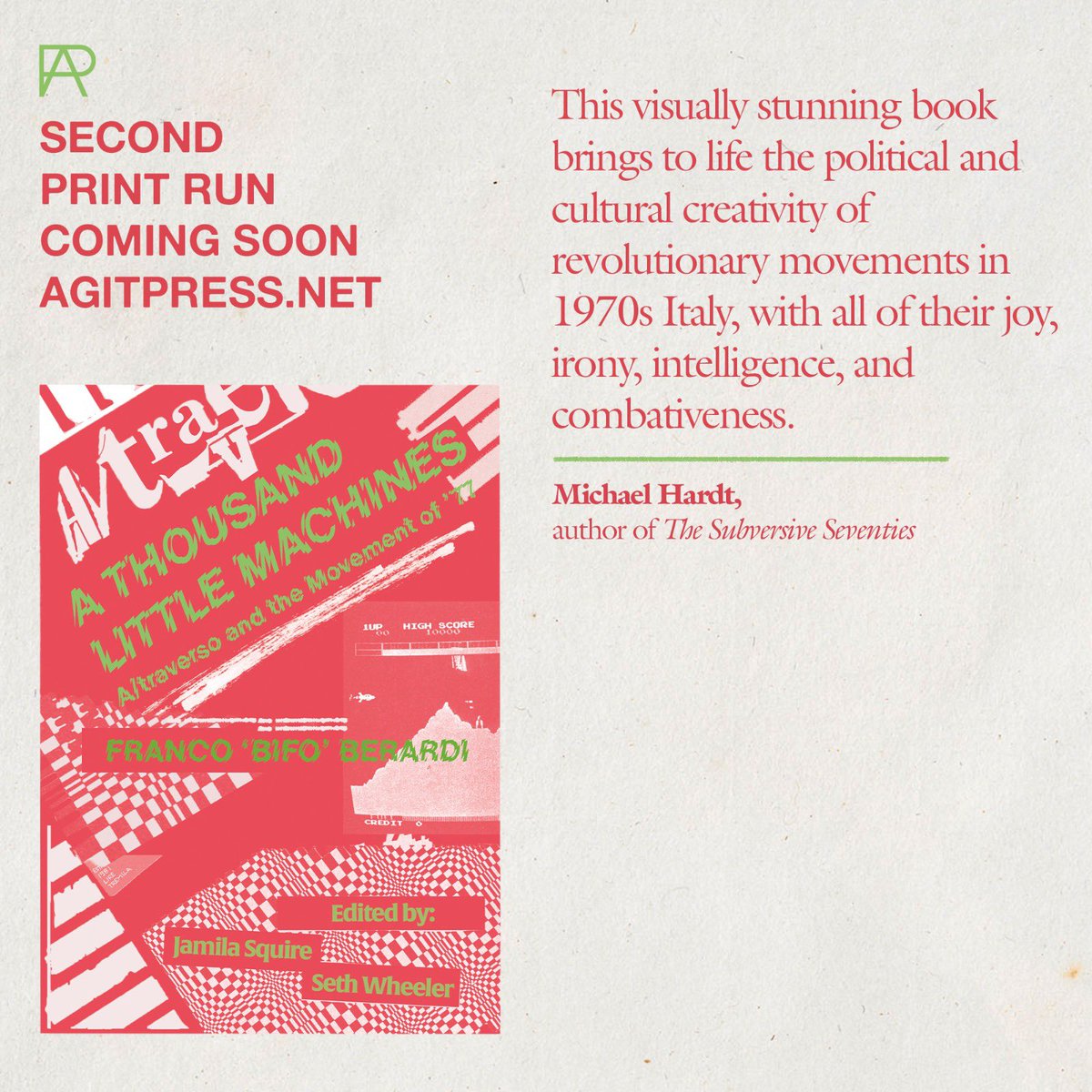 pressagit's tweet image. More big news!
A second edition of ‘A Thousand Little Machines’ in a new colour wave has just been mocked up ready for the printers.
Very few copies left of our original purple, so get them while you can!