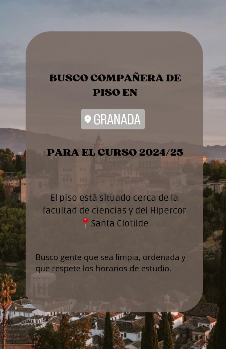 busco compi de piso en granada :)
#ugr #pisosgranada #cotilleosugr