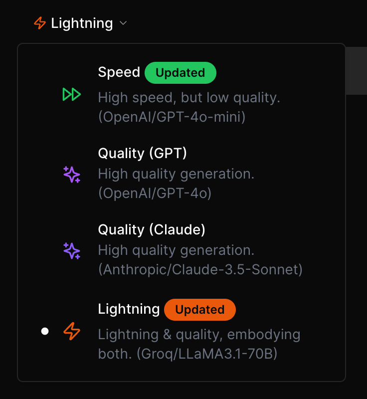 morphic_ai's tweet photo. 👉 Update: https://t.co/LSuuejxN2G v0.2.20
- Updated the lightning mode model from groq/llama-3-70b to groq/llama-3.1-70b

⚡️ Lightning with @GroqInc https://t.co/bxAe3XlWvI