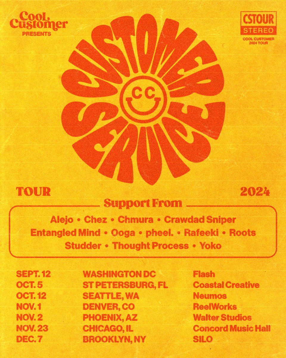 StudderOfficial's tweet photo. Super excited to finally announce this 🤪

Stoked to join @coolcustomer on his debut headline tour along side some other heavy hitters 🥹

Pre-sale: Thursday, July 25th @ 10 am Local

On-Sale: Friday, July 26th @ 10 am Local https://t.co/F8RF4Bwdju